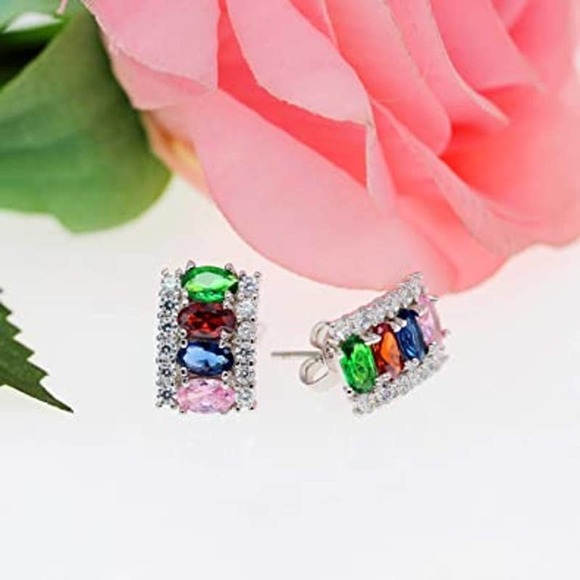 Rhinestone Necklace Ring Earrings Platinum Plated Necklace Earring Ring CZ Cubic - Picture 3 of 8